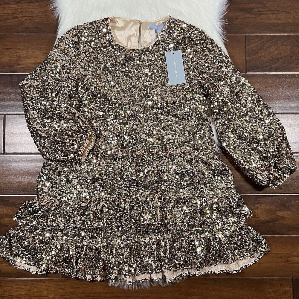 Antonio Melani Women's Size 4 Gold Sequin Angel Tiered Mini Dress